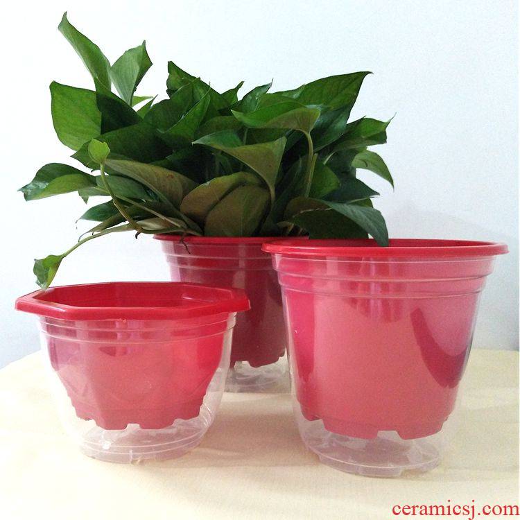 (10) other automatic suction pot lazy more transparent water basin set of potted circular plastic base