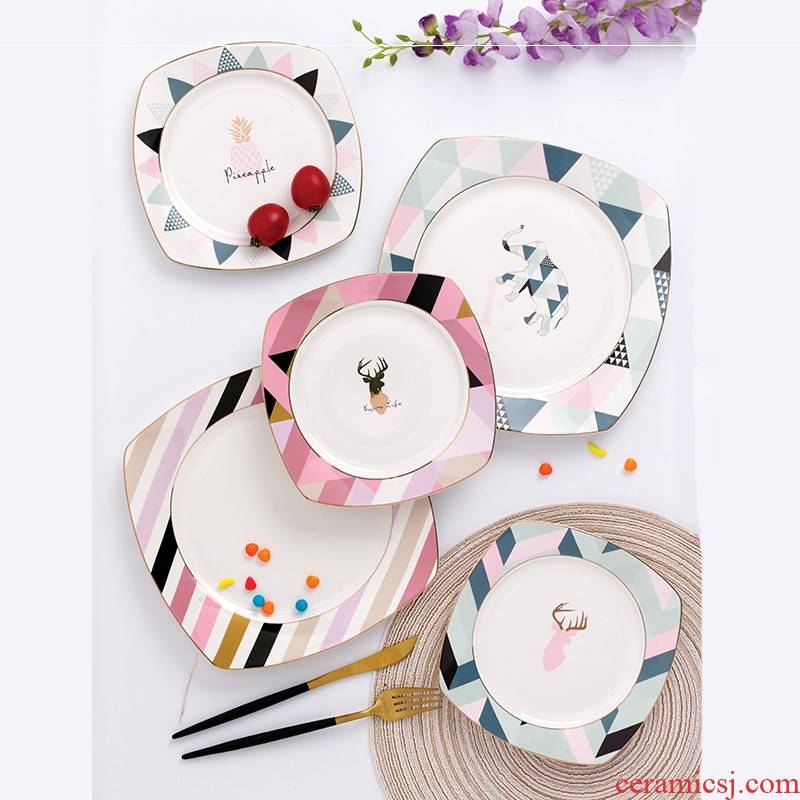 Tableware suit ins web celebrity dinner plate household dish network use beefsteak ceramic plates creative fish dish