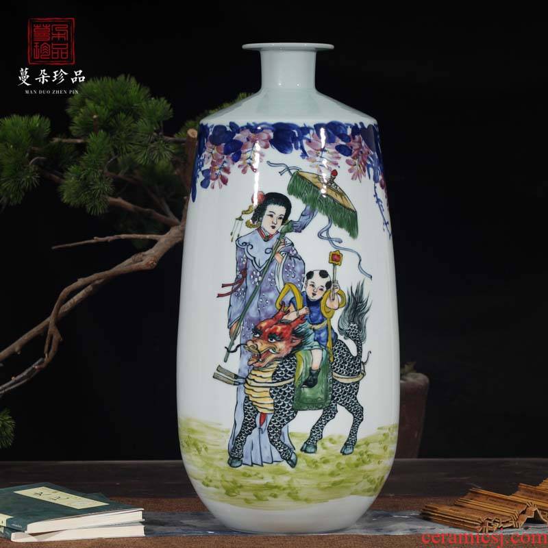 Jingdezhen laughs a kirin SongZi display vase vase vase elegant blue and white porcelain display art