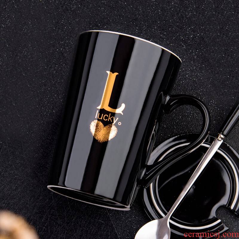 Coffee cup size large capacity extra - large ceramic cup sweethearts individuality creative trend mark cup with cover teaspoons of men and women