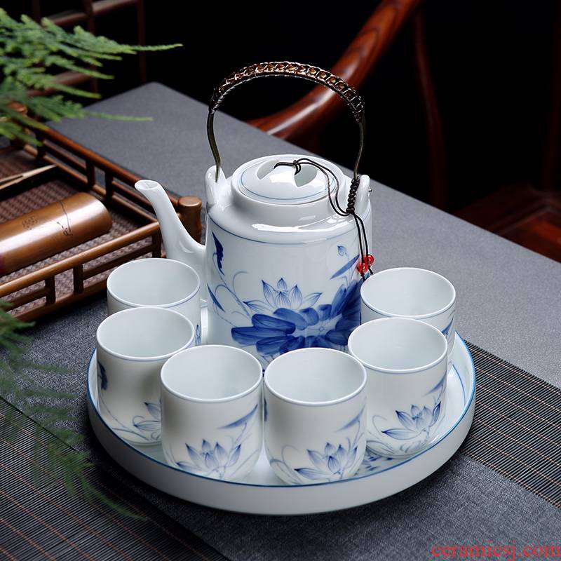 Jingdezhen hand - made porcelain of kung fu tea set suit small household of Chinese style ceramic girder pot cup teapot tea tray