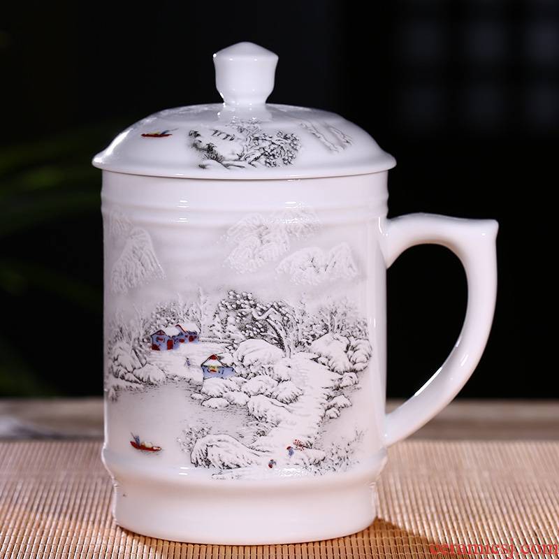 Qiao mu jingdezhen ceramic cups with cover ipads China porcelain personal office and meeting with a cup of water glass porcelain