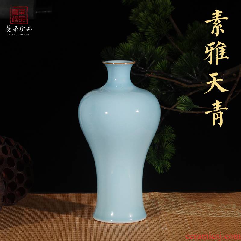 Jingdezhen porcelain masters celadon vase LeiYanGang famous porcelain vases pea green shadow blue porcelain vases, pure color bottle