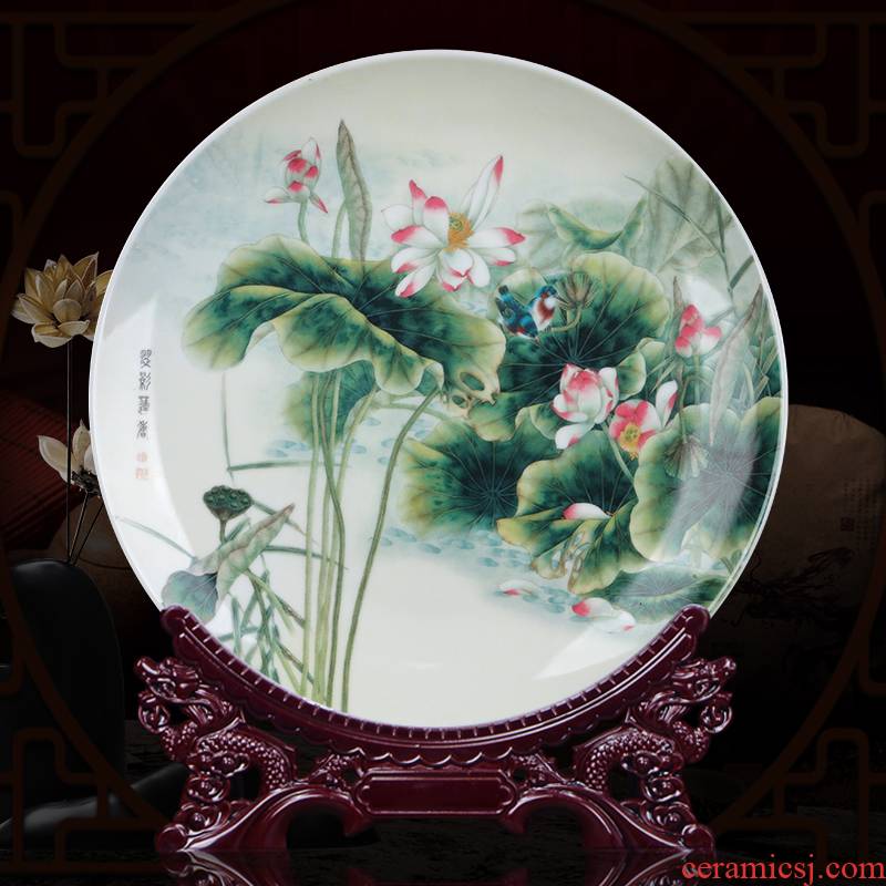 Jingdezhen ceramics 10 inch lotus decoration dish hang dish by dish dish home sitting room adornment is placed the process