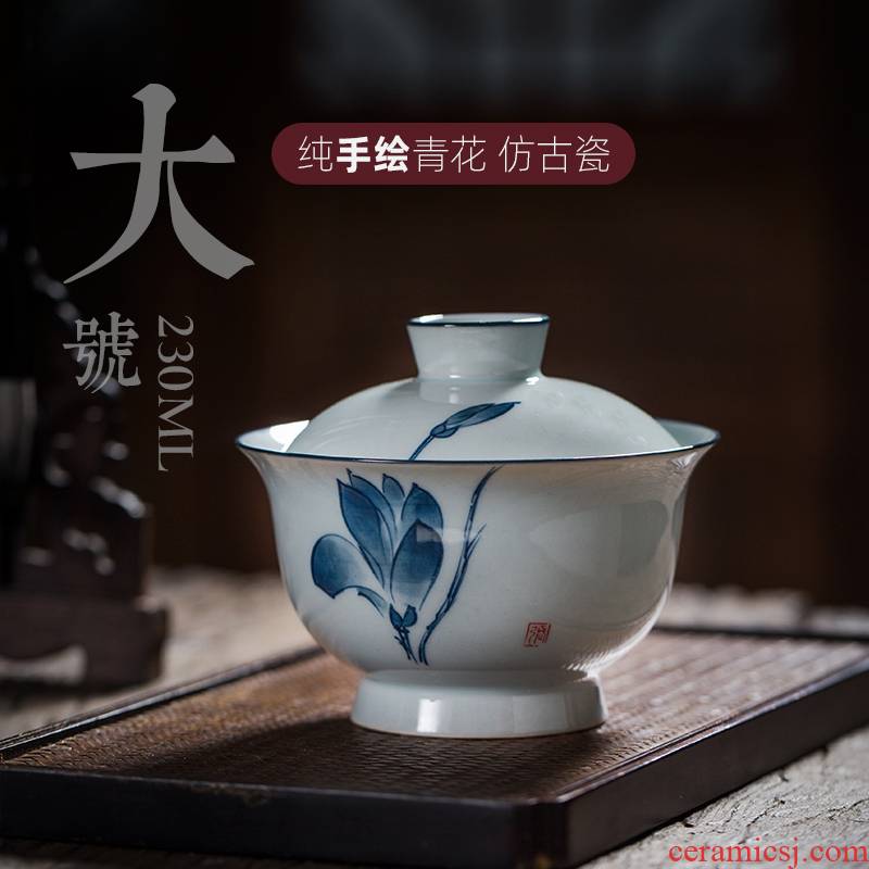 Hand - made tea tureen large single kung fu tea set jingdezhen porcelain ceramic three bowl cups under the glaze color