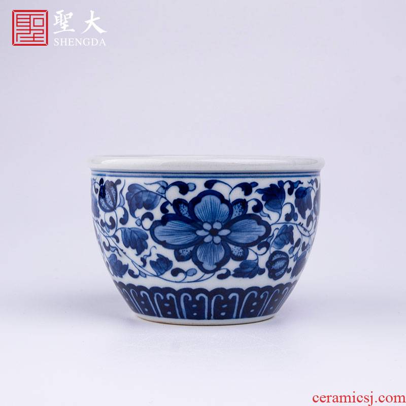 Holy big blue - and - white porcelain lotus petals edging around branch lines lie fa cup pure manual hand - made flowers jingdezhen kung fu tea cups