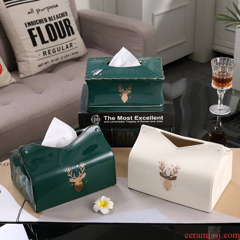 Ceramic tissue box European American sitting room tea table light key-2 luxury furnishing articles contracted household gold box decorate the table