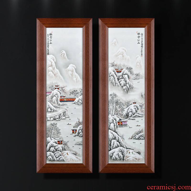 Chinese jingdezhen porcelain plate painting manual coloured drawing or pattern ceramic sitting room decorate adornment art solid wooden frame, hang a picture