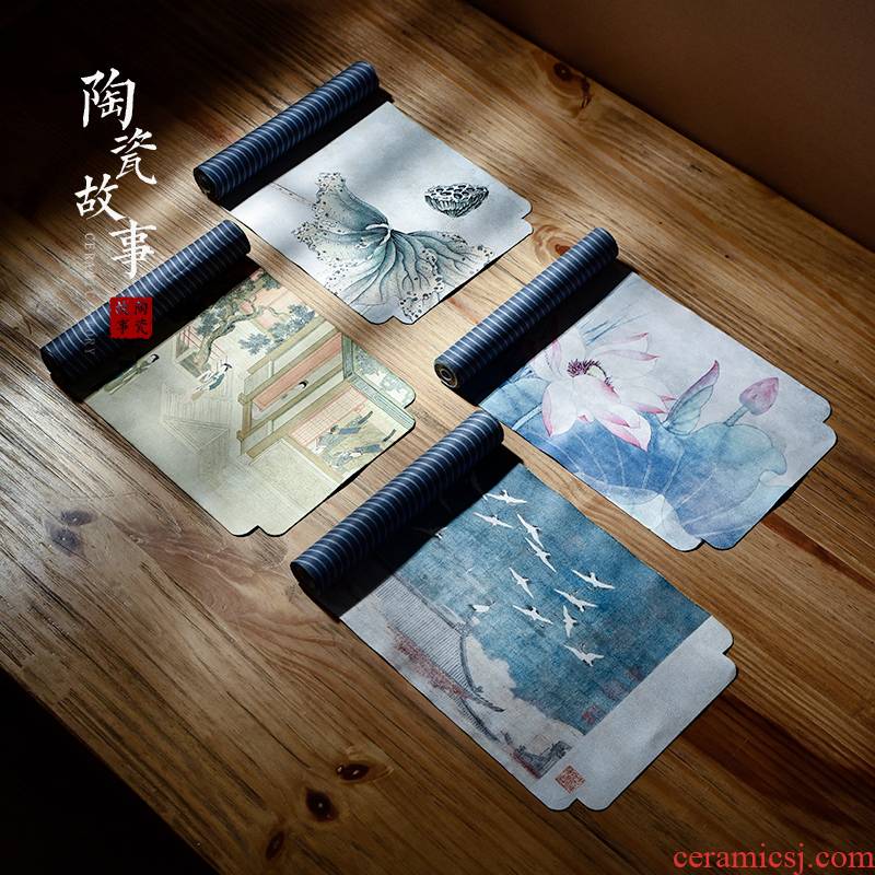 Story of pottery and porcelain tea table linen zen tea cloth art waterproof hand - made tea towel high - end Chinese wind of the type of bunting