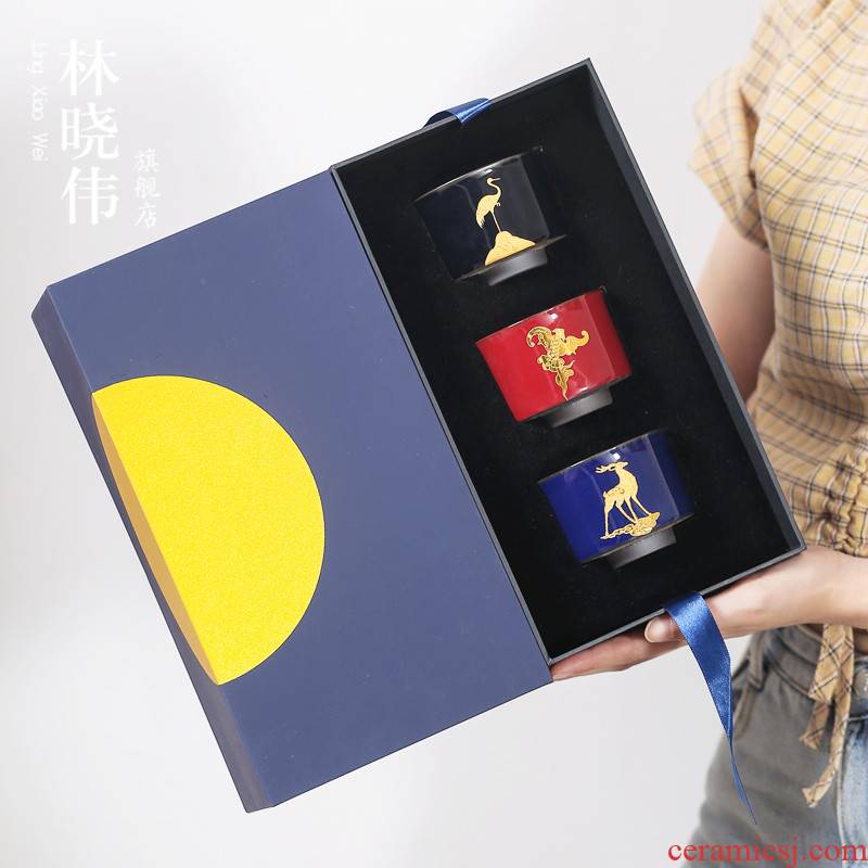 Pure gold master cup blessing birthday present box top ceramic checking fine gold kung fu sample tea cup single cup gift