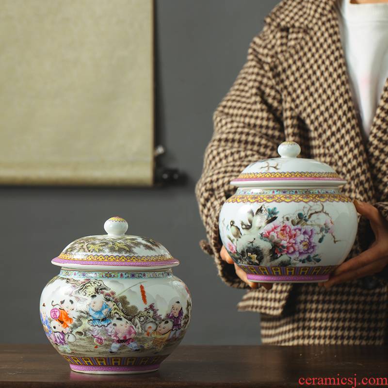 Jingdezhen porcelain famille rose tea pot seal moisture puer tea storage jar small snack jars with cover