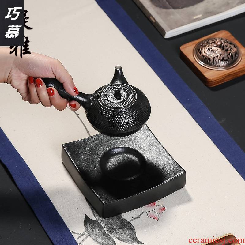 Qiao mu retro black pottery sifang oval pot bearing coarse ceramic pot pad creative dry blister tray of the teapot tea accessories