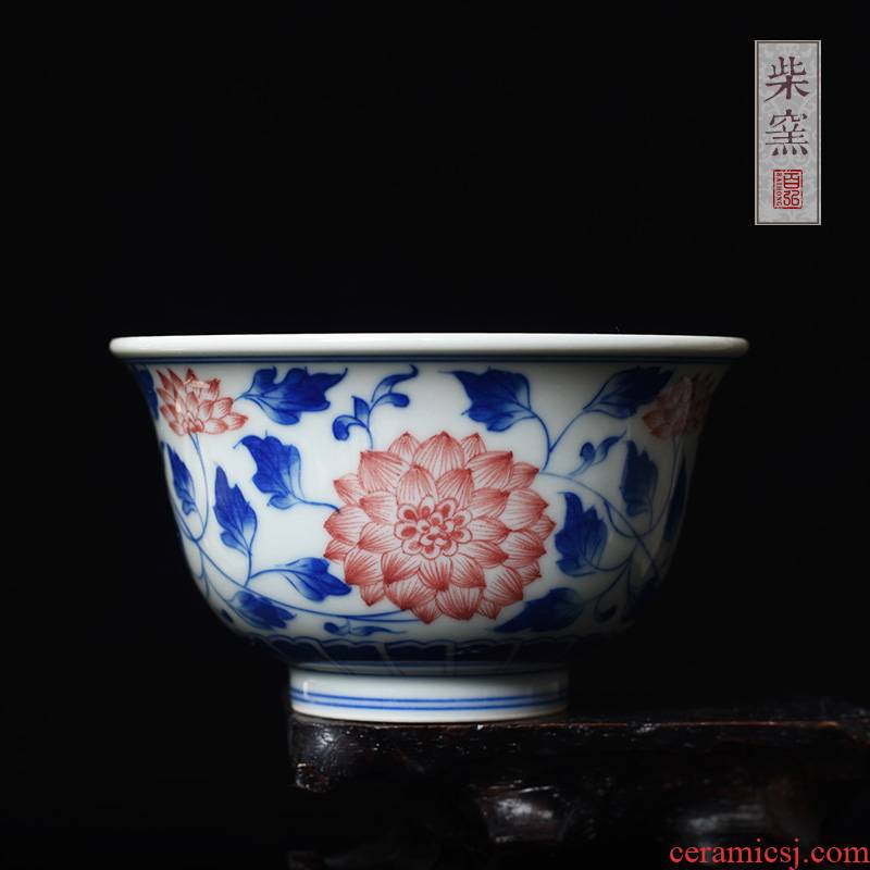 Yihong maintain the jingdezhen blue and red see colour pressure hand a cup of tea firewood branch master sample tea cup cup single CPU