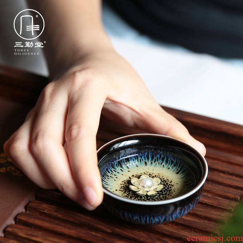 Three frequently hall kung fu tea sample tea cup jingdezhen ceramic tea set variable silver red glaze, the goldfish noggin