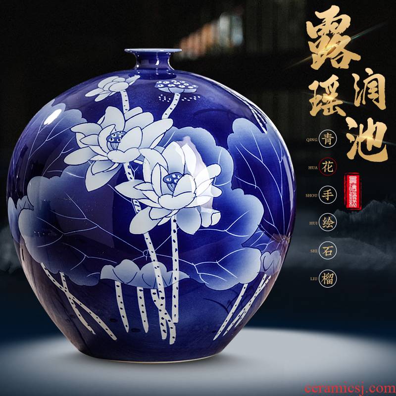 Jingdezhen ceramics hand - made lotus blue and white porcelain vase furnishing articles of new Chinese style living room TV ark adornment arranging flowers