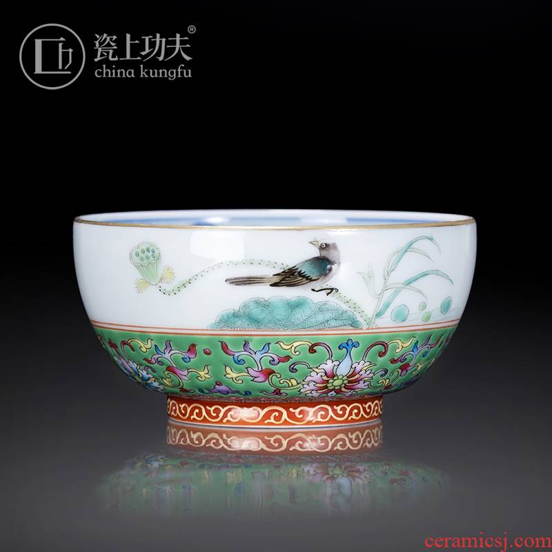 Jingdezhen pure manual hand - made ceramic porcelain enamel see colour master kung fu tea cup flower lotus tea cup