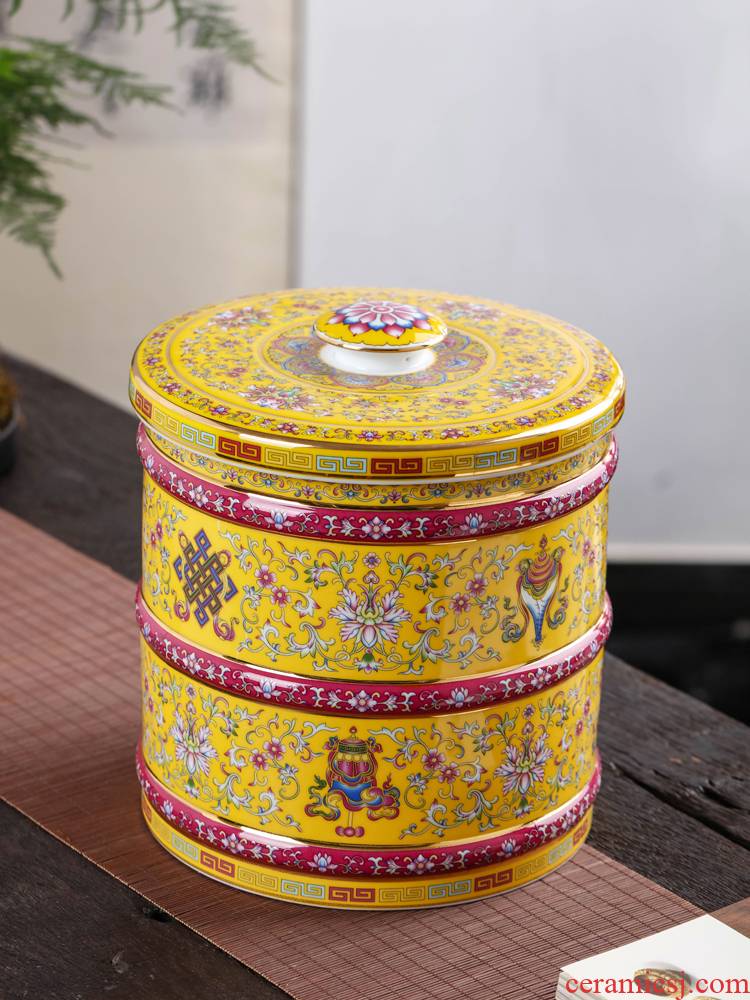 Seven loaves colored enamel tea caddy fixings waking device seal pot domestic large - sized ceramic tea boxes large capacity