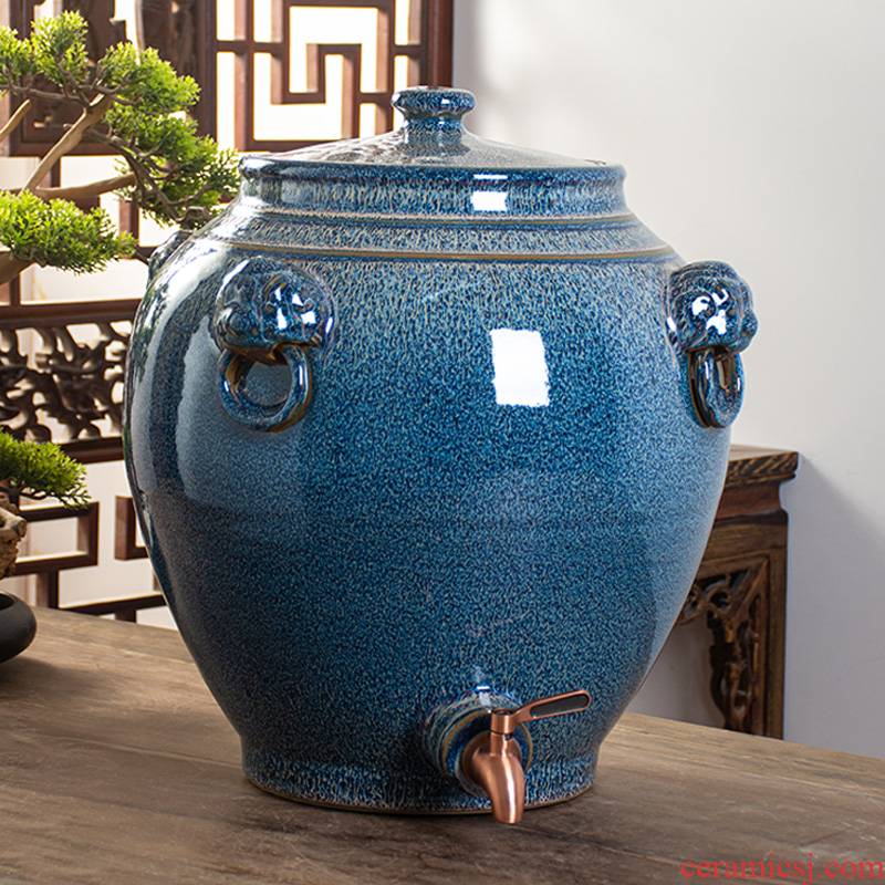 Archaize of jingdezhen ceramic mercifully wine jars home 30 jins of 50 kg 100 put SanJiu lion it with cover seal