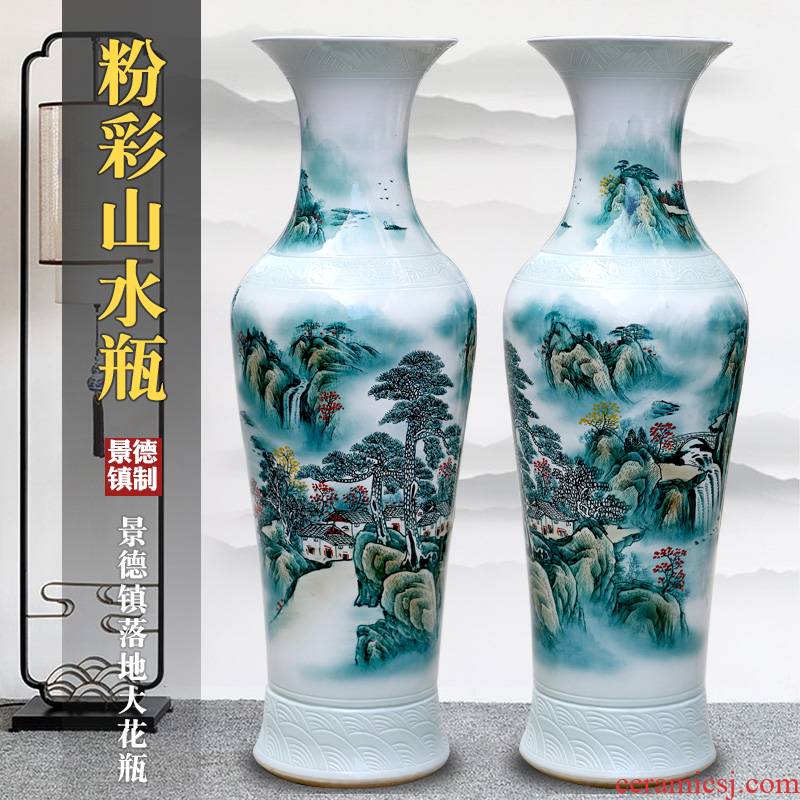 Jingdezhen ceramics hand - made splendid sunvo landing place to live in the living room TV cabinet landscape painting large vase