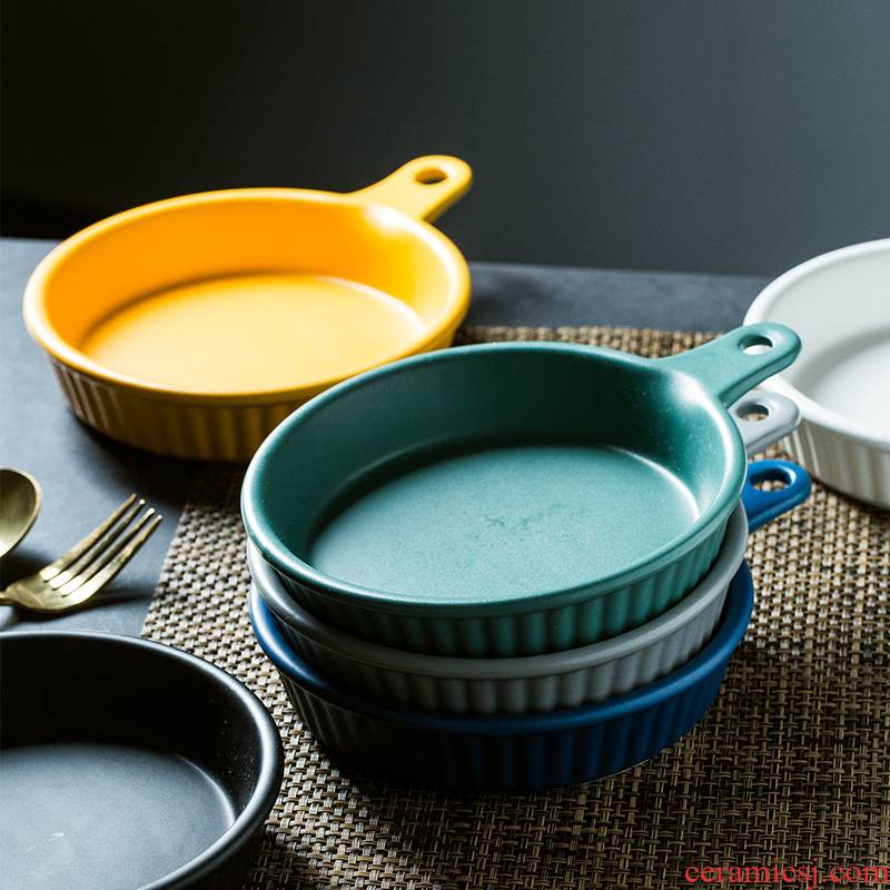 Round pan Nordic with handle baking dish for FanPan western - style food dish flat ceramic plate household dish dish dish dish