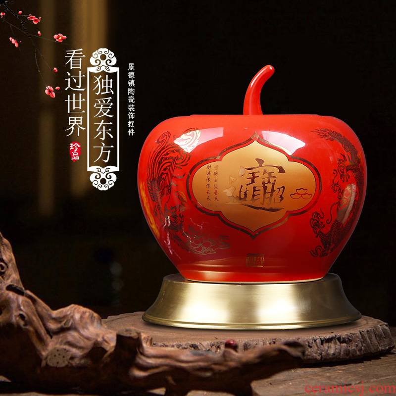 Jingdezhen ceramics of the sitting room porch decoration of the new Chinese style furnishing articles China red apple with cover storage tank vase