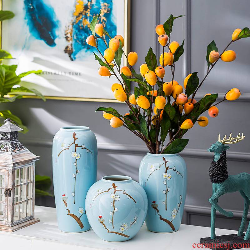 Modern new Chinese style restoring ancient ways vase living room TV cabinet ceramic furnishing articles contracted porcelain decorative dried flowers flower arrangement