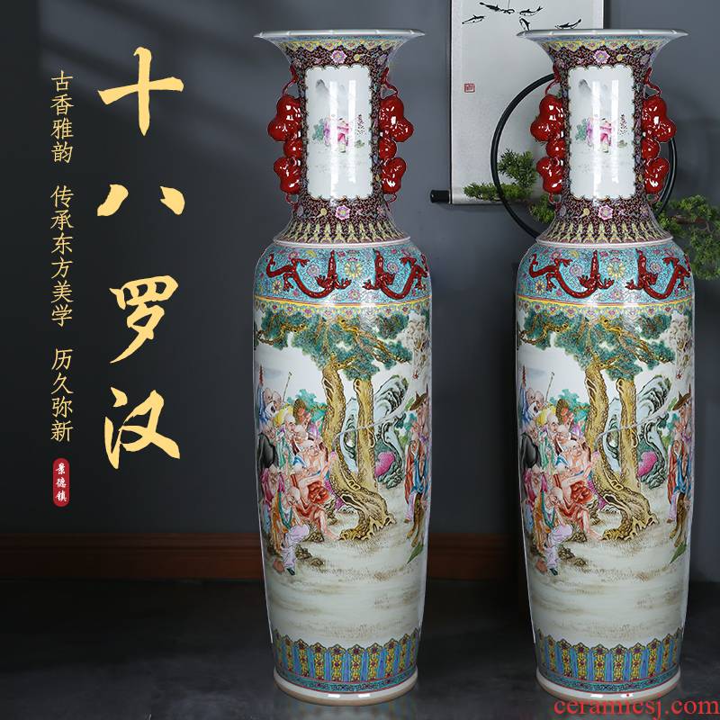 Jingdezhen hand - made of pastel 18 arhats ensemble ears sitting room of large vase ceramic Chinese style furnishing articles