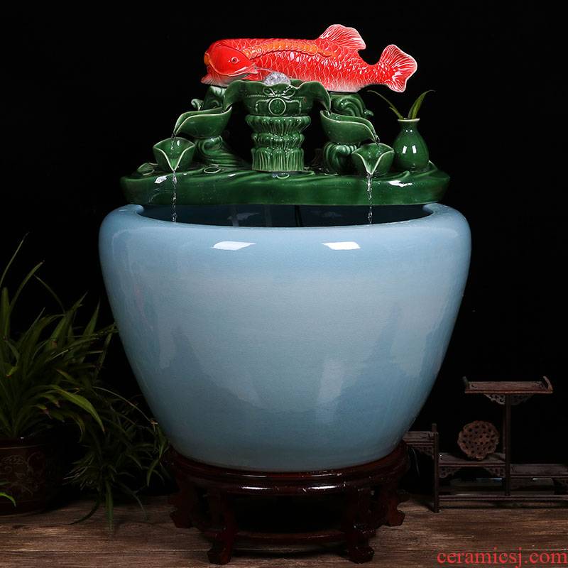 Ceramic tank sitting room ground loop water tank large furnishing articles balcony garden lotus fish bowl