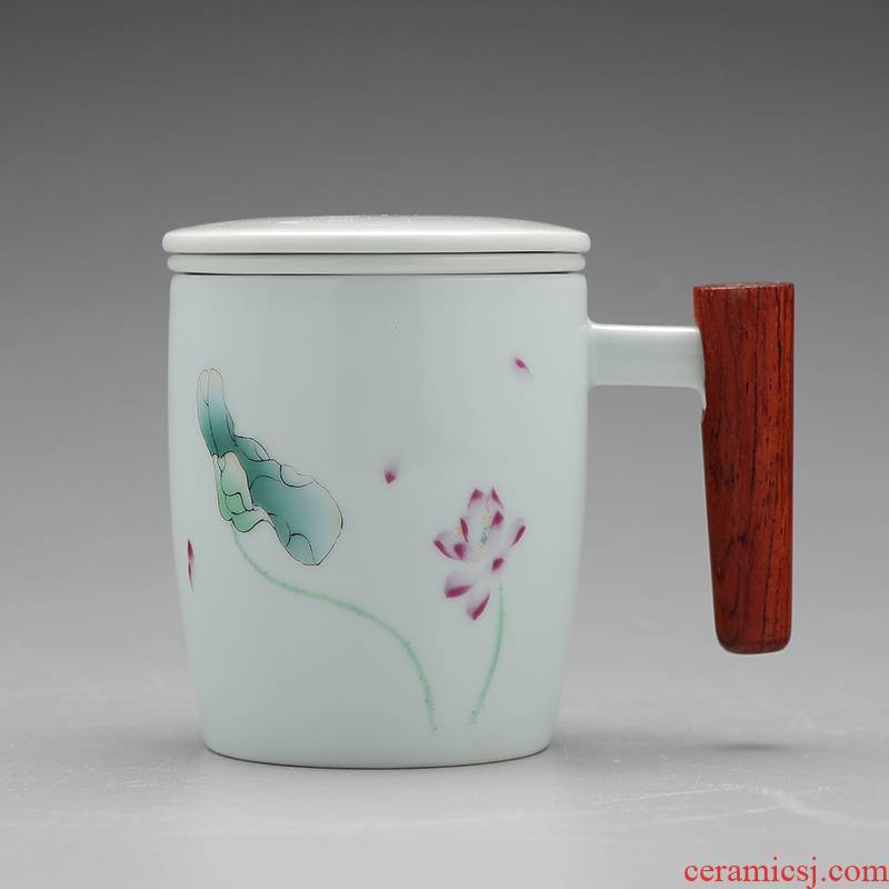 Jingdezhen celadon teacup with cover filter tea cup of ceramic cup with the office of household utensils cup