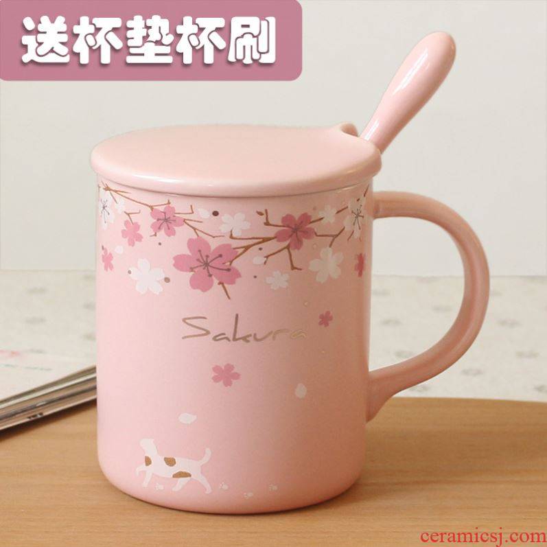 Japanese cherry blossom put mark cup with cover spoon gifts glass ceramic office coffee cup getting creative move trend