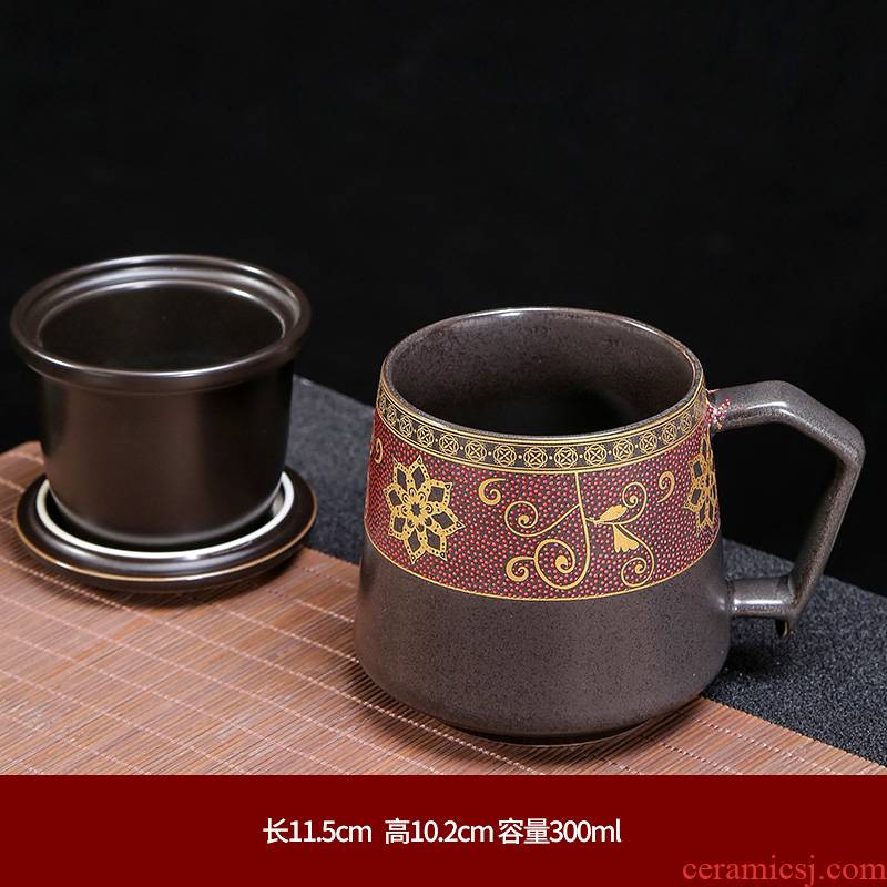 Ceramic cup China office keller cup wind household enamel ribbon cover filtration separation of tea cups to customize