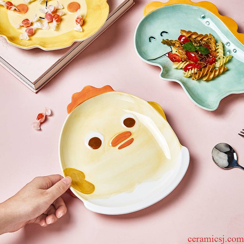 Three - dimensional plate express cartoon cartoon relief of shallow disc ceramic plate boring hand - made home flat plate small animals