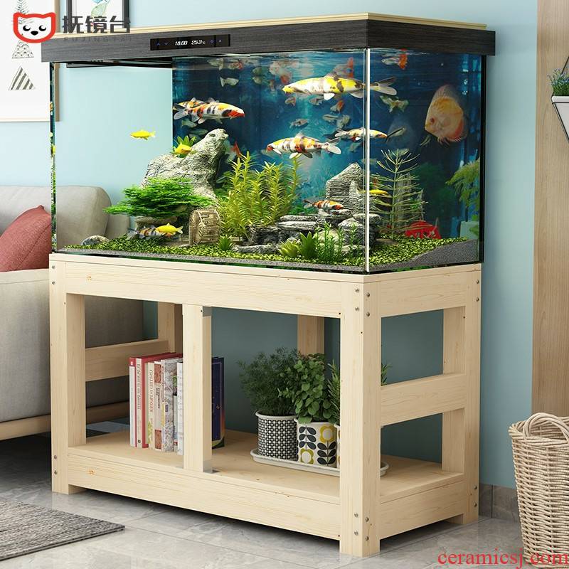 Solid wood, pine grass fish tank bottom ark, chassis base cylinder tank customized aquatic animals box shelf