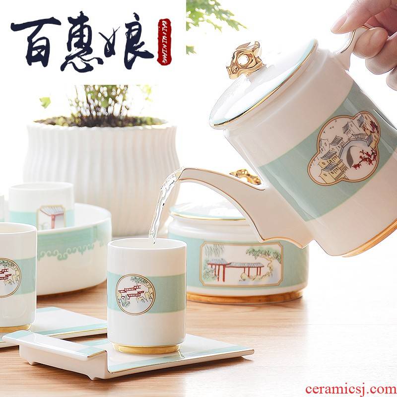 (niang fuels the ipads porcelain kung fu tea sets combined with ceramic cups water kettle upscale gift box