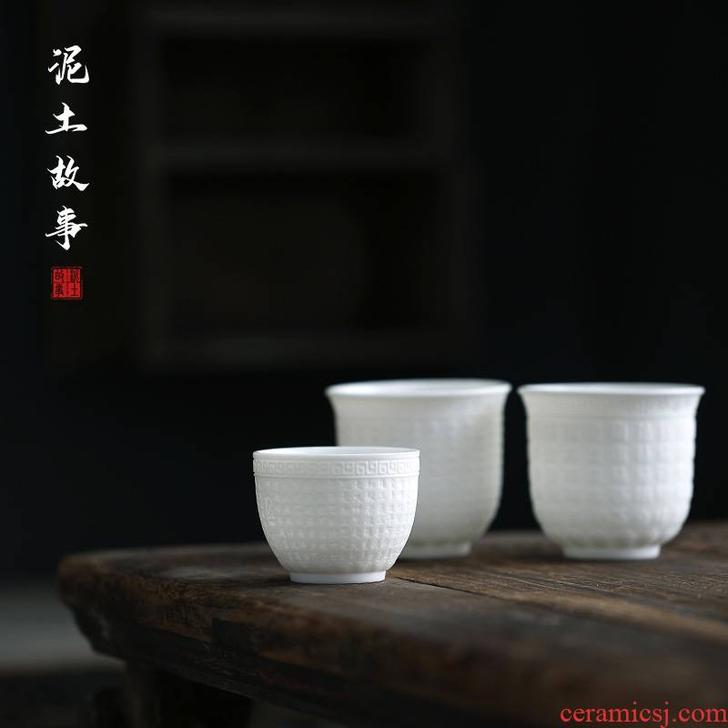 Heart sutra of dehua white porcelain teacup embossment master jade cup manual sample tea cup buford ceramic keller cup of kung fu