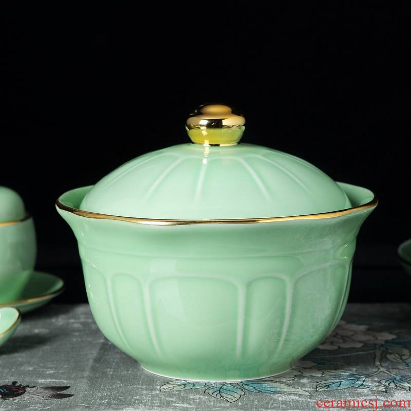 Qiao mu jingdezhen shadow porcelain tableware suit household combination of high - grade Chinese celadon bowls plates club table dinner