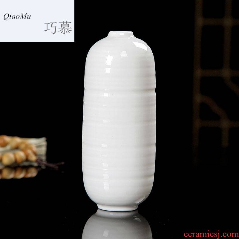 Qiao mu dehua white porcelain flowers, pure color ceramic vase mini desktop accessories furnishing articles tea geometric floret