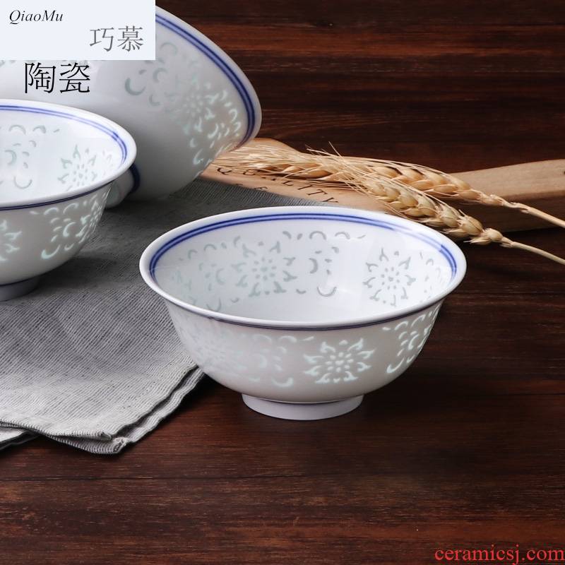 Qiao longed for blue and white porcelain bowls home for dinner and exquisite porcelain hollow out tall bowl prevent hot jingdezhen ceramic tableware