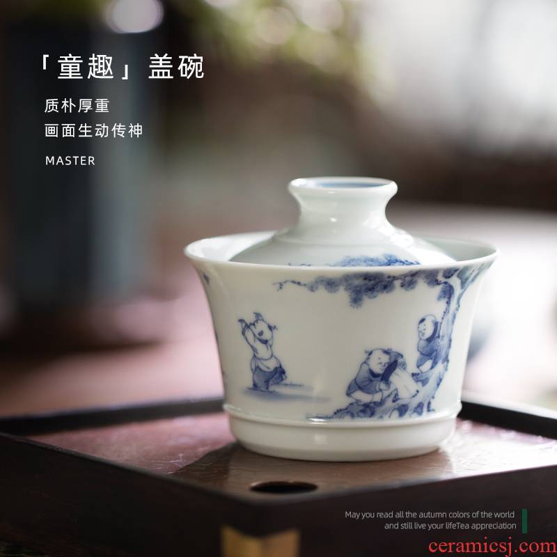 Mountain sound hand - made porcelain of jingdezhen of pure manual tong qu two only tureen tea tureen single hot tureen