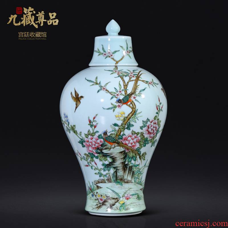 Jingdezhen ceramics antique hand - made blue glaze enamel vase Chinese style living room TV cabinet porch is decorated can of furnishing articles