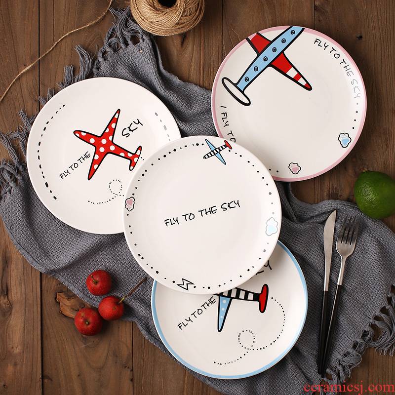 Four 8 inch disc ceramic household contracted wind cartoon dish plate steak pasta dish meal plate plate