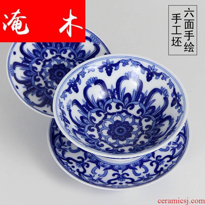 Submerged wood pure manual tureen high - grade hand - made ceramic only three bowl bowl of blue and white porcelain cups kung fu tea tea