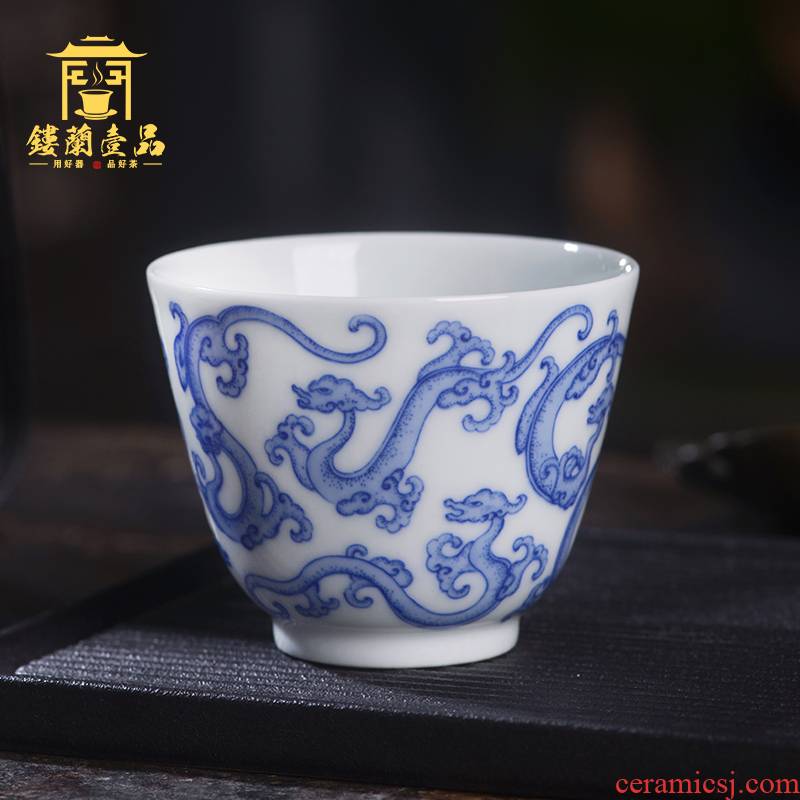 Art home benevolence blue therefore dragon master cup of jingdezhen ceramic hand - made all single CPU kung fu tea set personal tea cup