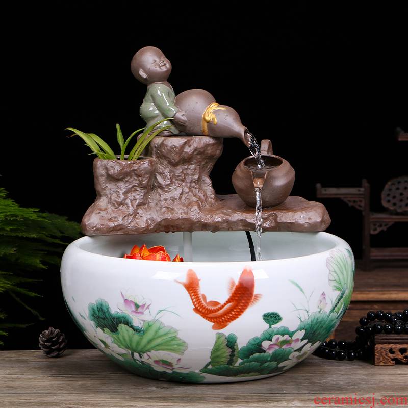 Jingdezhen ceramic aquarium water fountain circulation plutus in furnishing articles furnishing articles creative a goldfish bowl fish bowl in the living room
