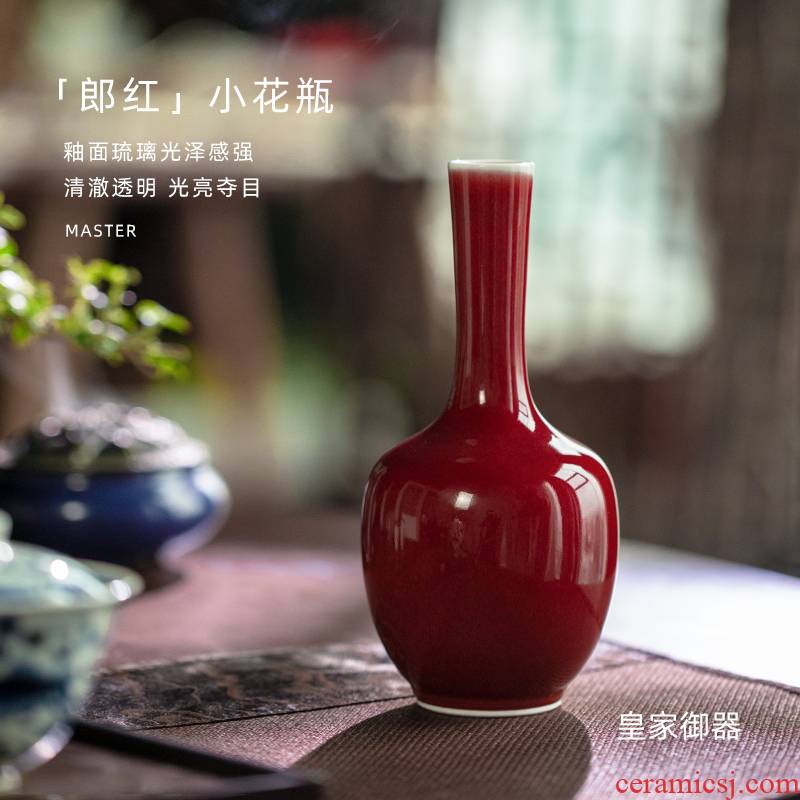 Mountain sound jingdezhen pure manual ruby red flower bottles of furnishing articles furnishing articles sitting room flower arranging home decoration craft vase