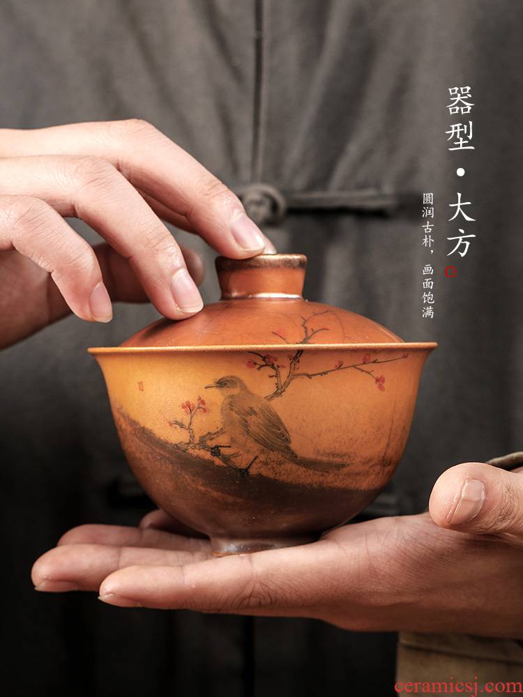 Pure manual firewood kunfu tea tureen tea cups jingdezhen hand - made ceramic painting of flowers and not hot tea bowl tea bowl