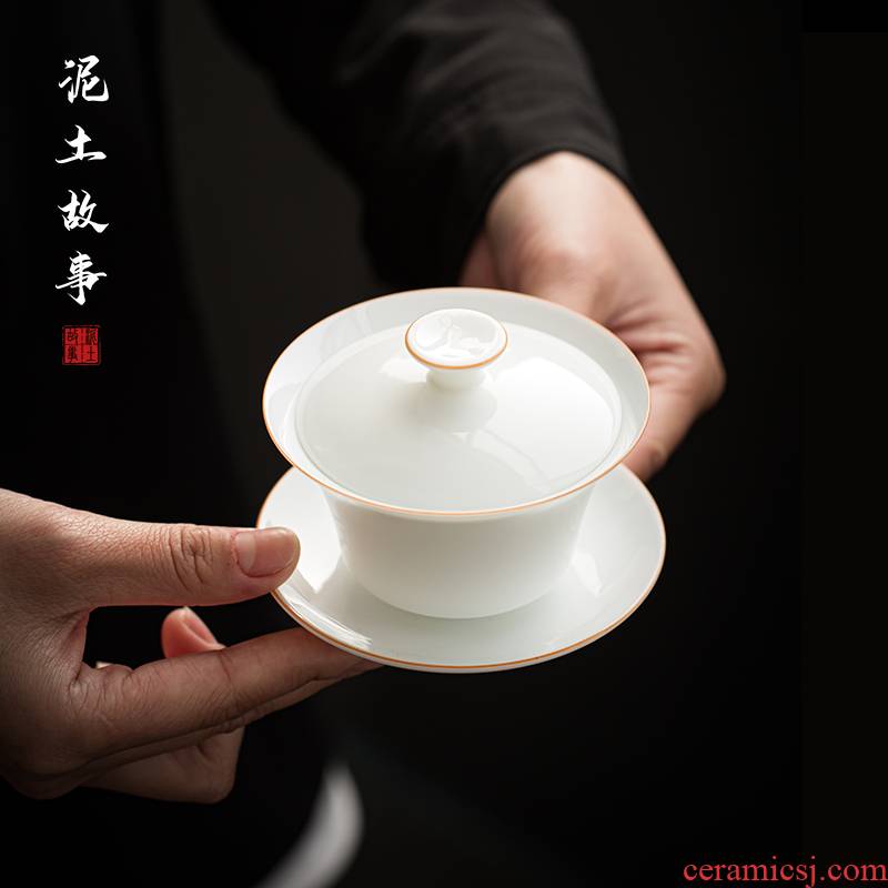 Dehua suet jade porcelain only three tureen thin foetus large and medium size bowl manual white porcelain is not a single kung fu tea set