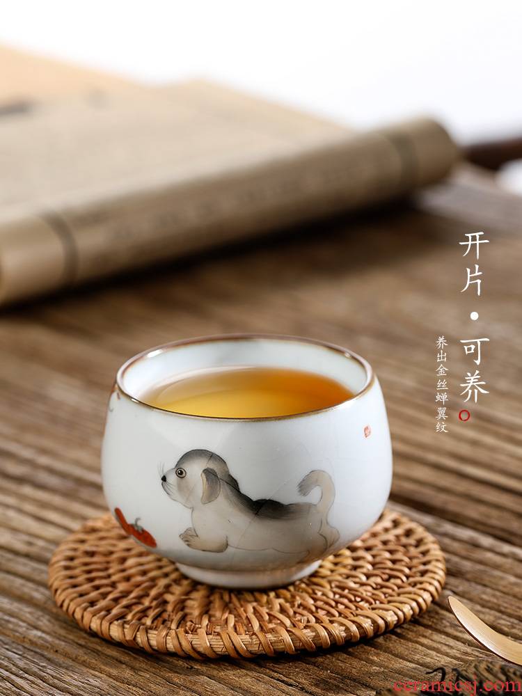 Pure manual ru up market metrix who cup single CPU jingdezhen hand - made zodiac dog sample tea cup only ceramic piece of kombucha tea