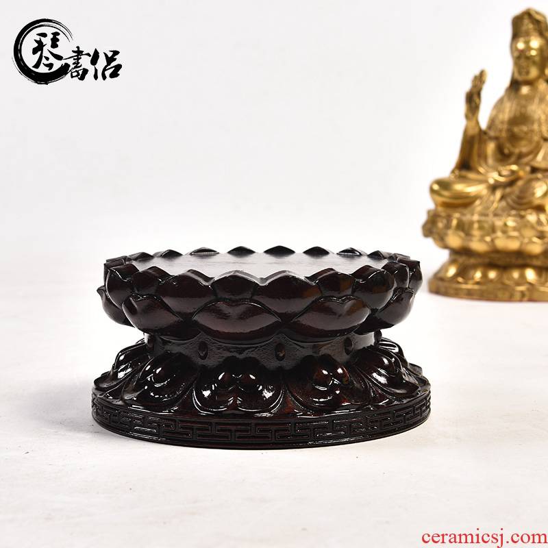 Pianology picking guanyin Buddha lotus pedestal circular furnishing articles of handicraft FoTai lotus Taiwan who solid wood base