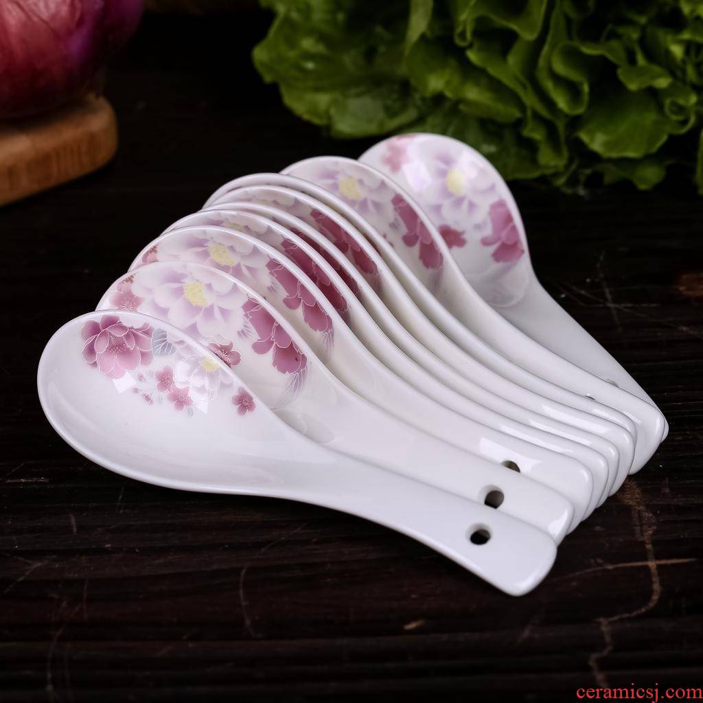 Small spoon, Small household teaspoons of adult flat ceramic dinner spoon family pack Small spoon ladle root restaurant